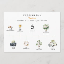 Watercolor Illustrated Wedding day Timeline  Program