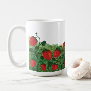 Watercolor Illustration av jordgubbsbär Fält Kaffemugg