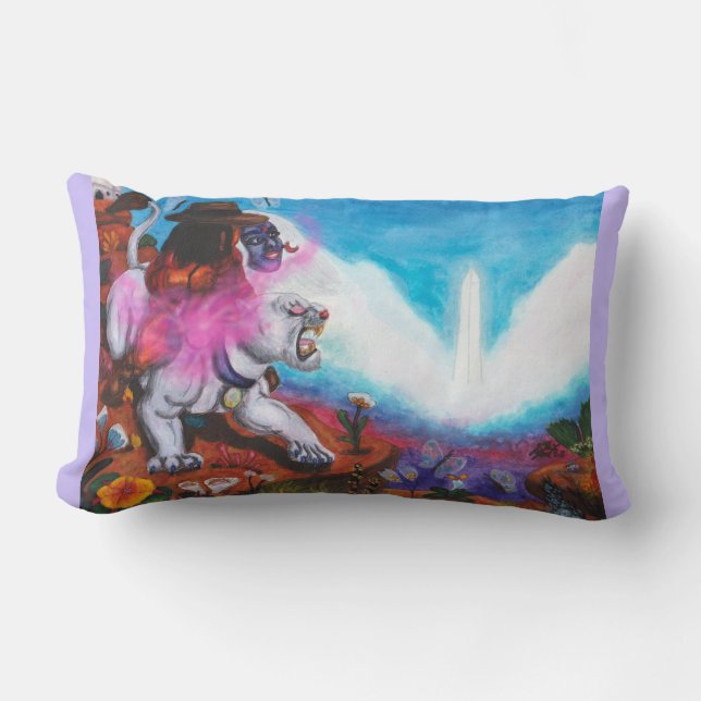 Watercolor Illustration Boy rides white Lioness Lumbarkudde (Framsida)