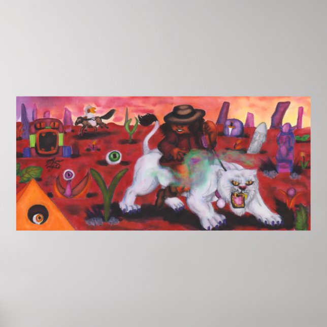 Watercolor Illustration Boy rides white Lioness Poster (Framsidan)