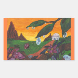 Watercolor Illustration Butterfly Fantasy World Rektangulärt Klistermärke