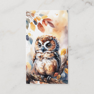 Watercolor Illustration för hösten Uggla Visitkort