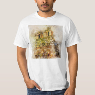 Watercolor Illustration Notre Dame Cathedral Paris T Shirt