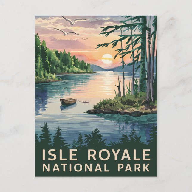 Watercolor Illustration of Isle Royale Helg Vykort (Framsida)