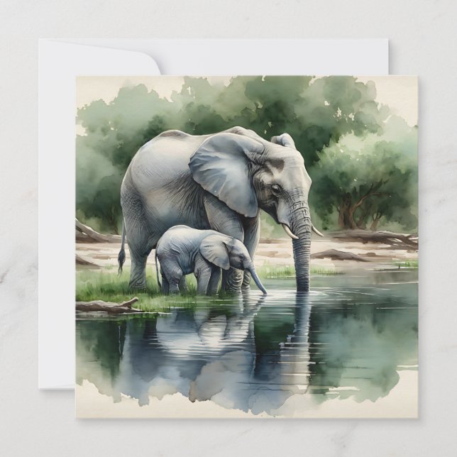 Watercolor Illustration of Mamma and Baby Elephant (Framsida)