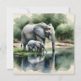 Watercolor Illustration of Mamma and Baby Elephant