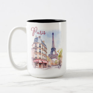 Watercolor Illustration of Paris Eiffel Torn Två-Tonad Mugg