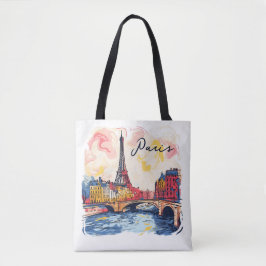 Watercolor Illustration Paris Eiffel Torn Travel Tygkasse