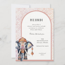 Watercolor Indian Bröllop Elephant Mehndi Inbjudningar
