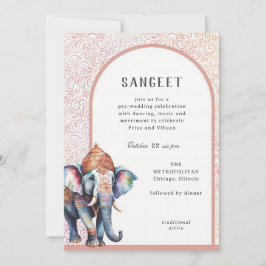 Watercolor Indian Bröllop Elephant Sangeet Inbjudningar