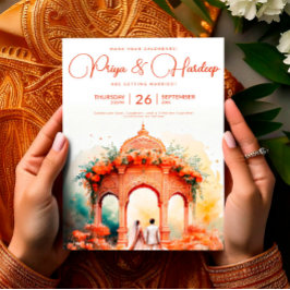 Watercolor Indian Bröllop Template, Mandap Sikh Inbjudningar