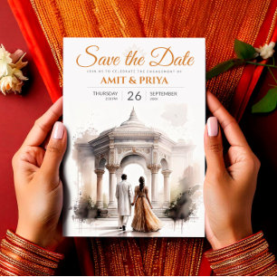 Watercolor Indian Bröllop Template, Mandap Sikh Inbjudningar