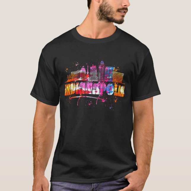 Watercolor Indianapolis Skyline Indianapolis Lett T Shirt (Framsida)