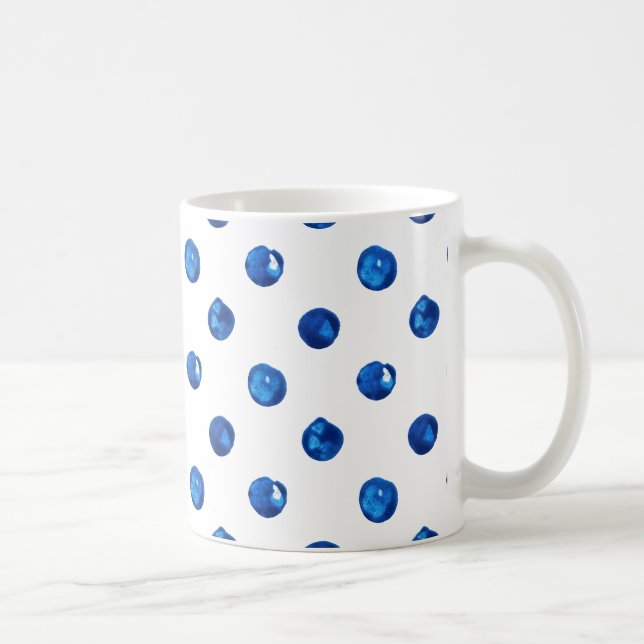 Watercolor indigo blue polka dots mönster kaffemugg (Höger)