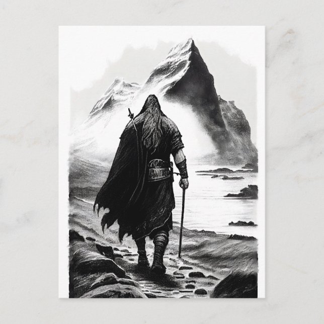 Watercolor ink pencil of Viking warrioir Vykort (Framsida)