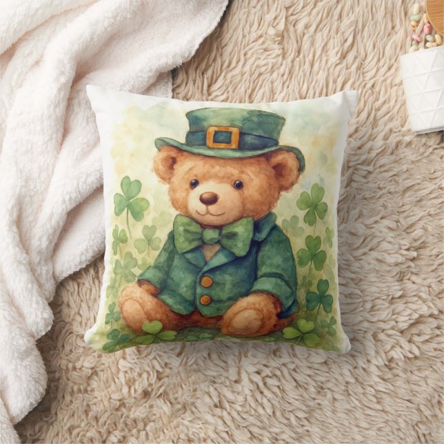 Watercolor Irish Teddy Bear Kudde (Filt)