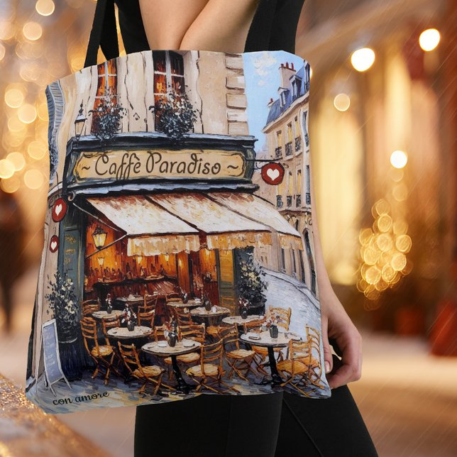 Watercolor Italian Café Coffee Lover  Tygkasse (Tote bag featuring a watercolor painting of an Italian coffee shop)