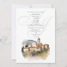 Watercolor Italy Monogram Destination Wedding Inbjudningar
