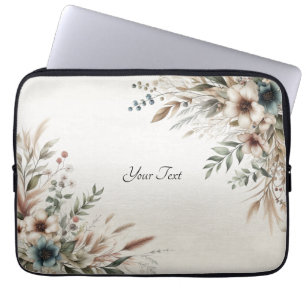 Watercolor Ivory Blåa blommor Laptop sleeve