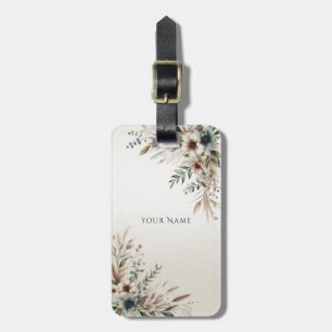 Watercolor Ivory Blåa blommor Luggage Tag Bagagebricka