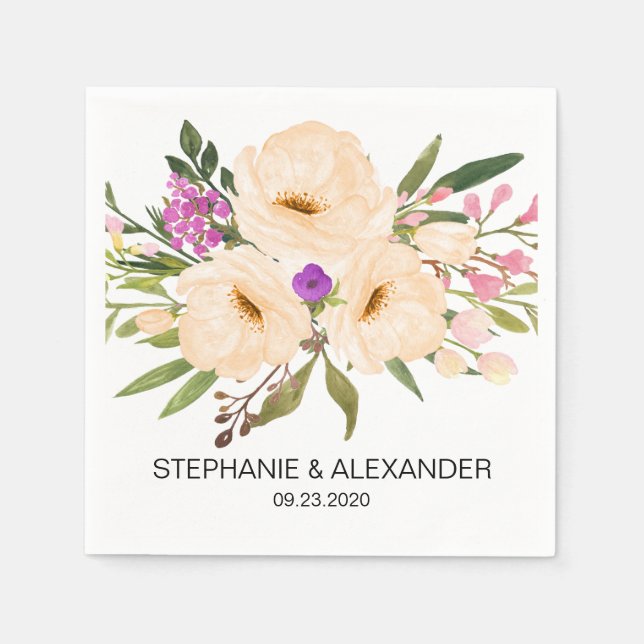 Watercolor Ivory Bouquet Anemones Pappersservett (Framsidan)