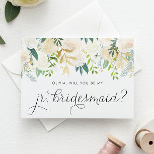 Watercolor Ivory Flowers Junior Bridesmaid Kort