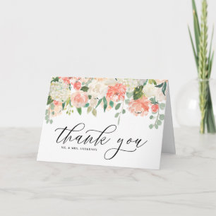 Watercolor Ivory Peach Peony och Hydrangea Bröllop Tack Kort