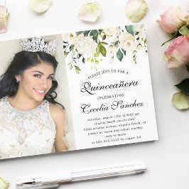 Watercolor Ivory Ro Quinceanera Photo Inbjudningar