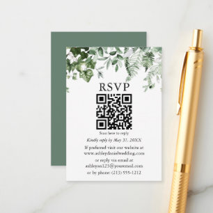 Watercolor Ivy Ferns Sage Grönt Bröllop QR OSA Tilläggskort