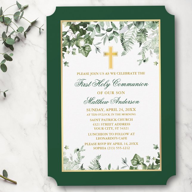 Watercolor Ivy Ferns Sage Grönt Guld Inbjudningar (Customize to change text size, style, color or to add more text or photos to back of card.)