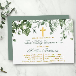 Watercolor Ivy Ferns Sage Grönt Guld Inbjudningar