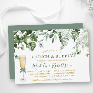 Watercolor Ivy Ferns Sage Grönt Guld Möhippa Brunc Inbjudningar