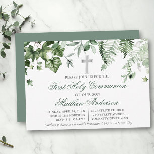 Watercolor Ivy Ferns Sage Grönt Silver Inbjudningar