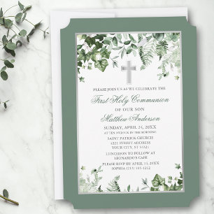 Watercolor Ivy Ferns Sage Silver Ram Inbjudningar