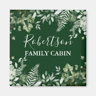 Watercolor Ivy Sage Ferns Family Cabin Grönt Magnet