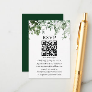 Watercolor Ivy Sage Ferns Grönt Bröllop QR OSA Tilläggskort