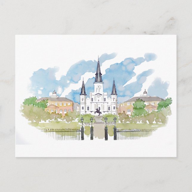 Watercolor Jackson Square Vykort (Framsida)
