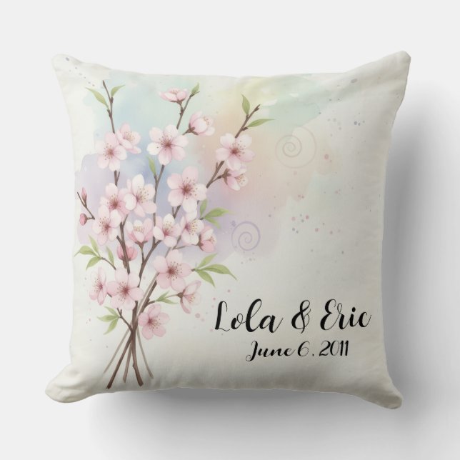 Watercolor Japanese Cherry Blossom Throw Pillow Kudde (Framsida)
