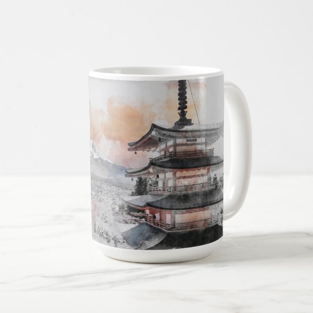 Watercolor Japanese Pagoda & Fuji  Kaffemugg (Framsida höger)