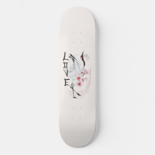 Watercolor Japansk Sakura Blommar Kärlek Crane Mini Skateboard Bräda 18,5 Cm