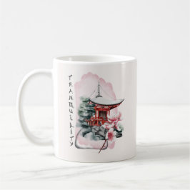Watercolor Japansk Temple Sakura-Blommar Kaffemugg