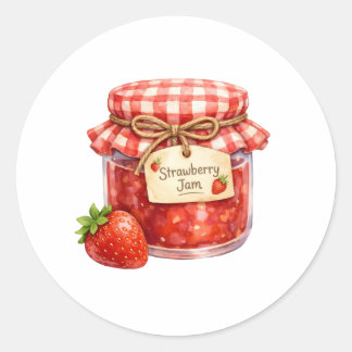 Watercolor Jar with Fresh Strawberry Fruit Jam Runt Klistermärke
