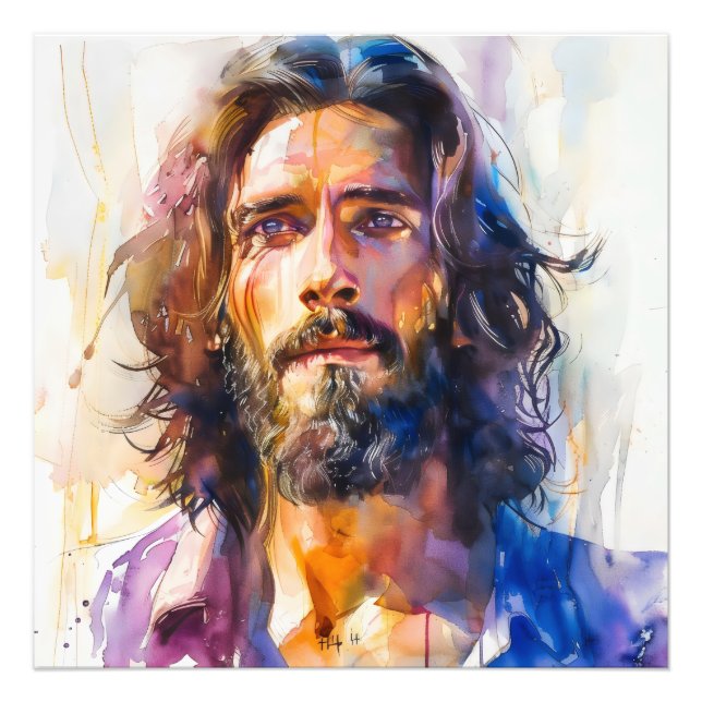Watercolor Jesus Kristus Fototryck (Framsidan)