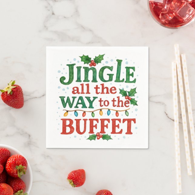 Watercolor Jingle All the Way to Buffet Christmas  Pappersservett (Insitu)