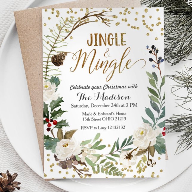 Watercolor Jingle och Mingle jul Party Inbjudningar (Skapare uppladdad)