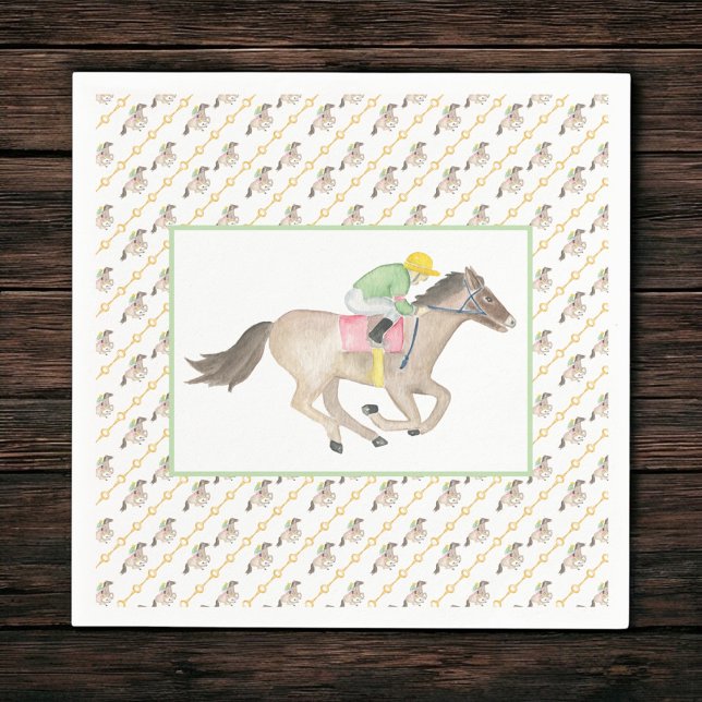 Watercolor Jockey Derby Party Horse Racing Gold Pappersservett (Skapare uppladdad)