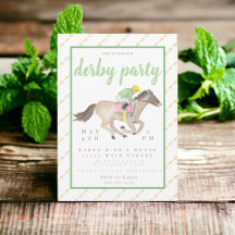 Watercolor Jockey Derby Party Horse Tävling Guld