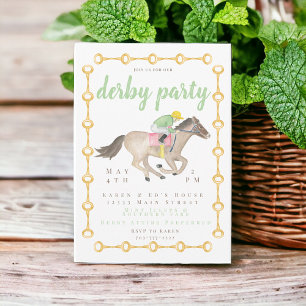 Watercolor Jockey Derby Party Horse Tävling Inbjudningar