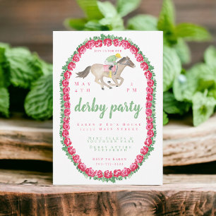 Watercolor Jockey Horse Derby Party Ro Inbjudningar