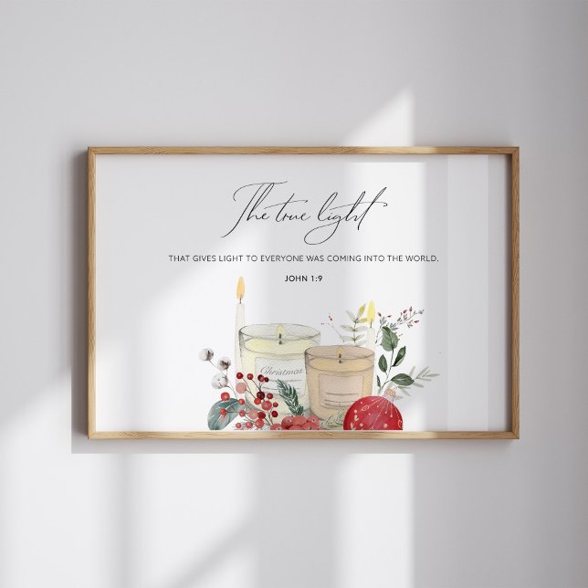 Watercolor John 1:9 Julbibel versell Poster (Skapare uppladdad)